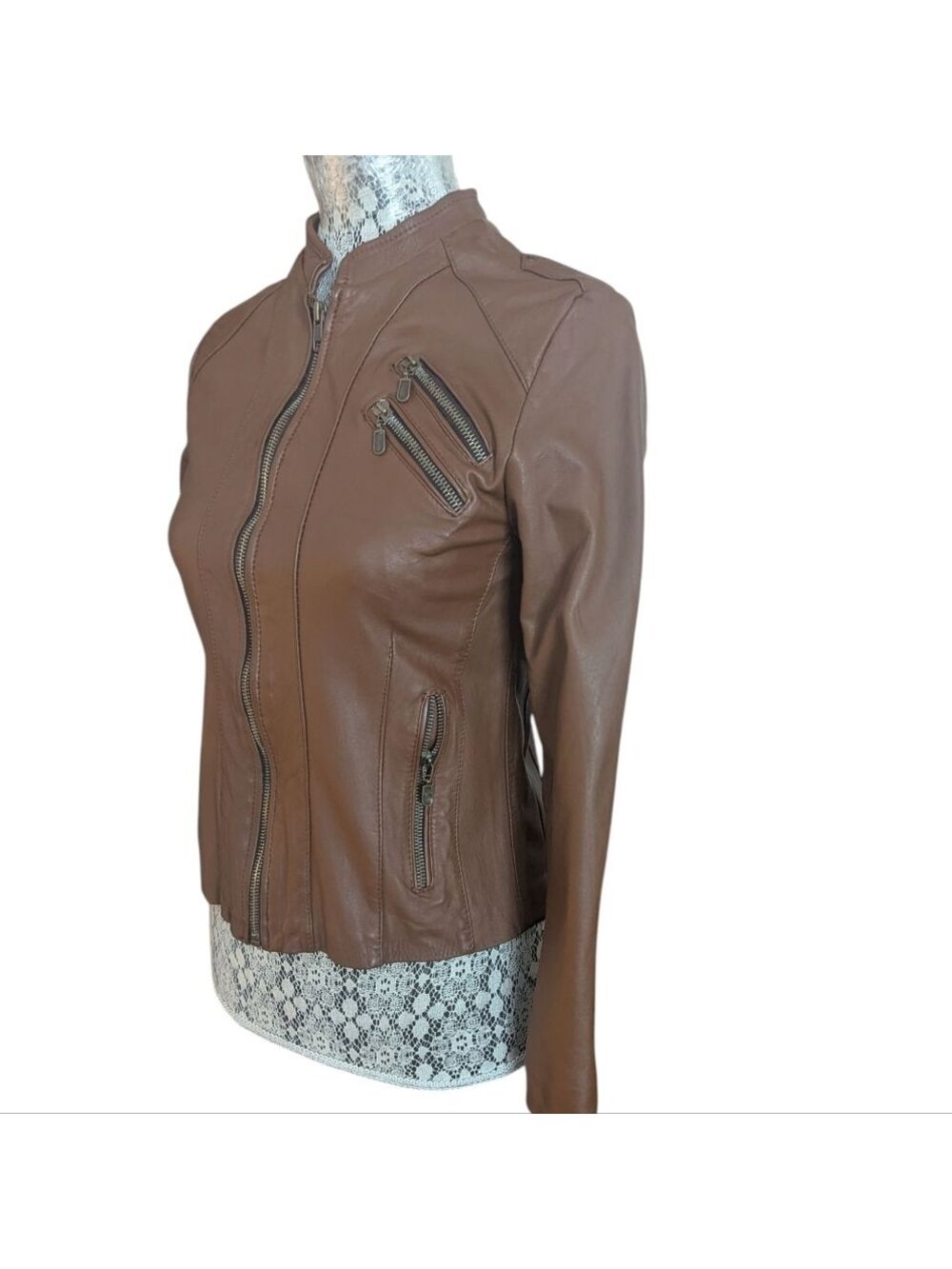 FELDINI Women's Brown Ovino Leather Jacket - Picture 3 of 11